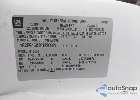 2008 Chevrolet Express Work Van z USA, uszkodzony, nr VIN 1GCFG15X481226601